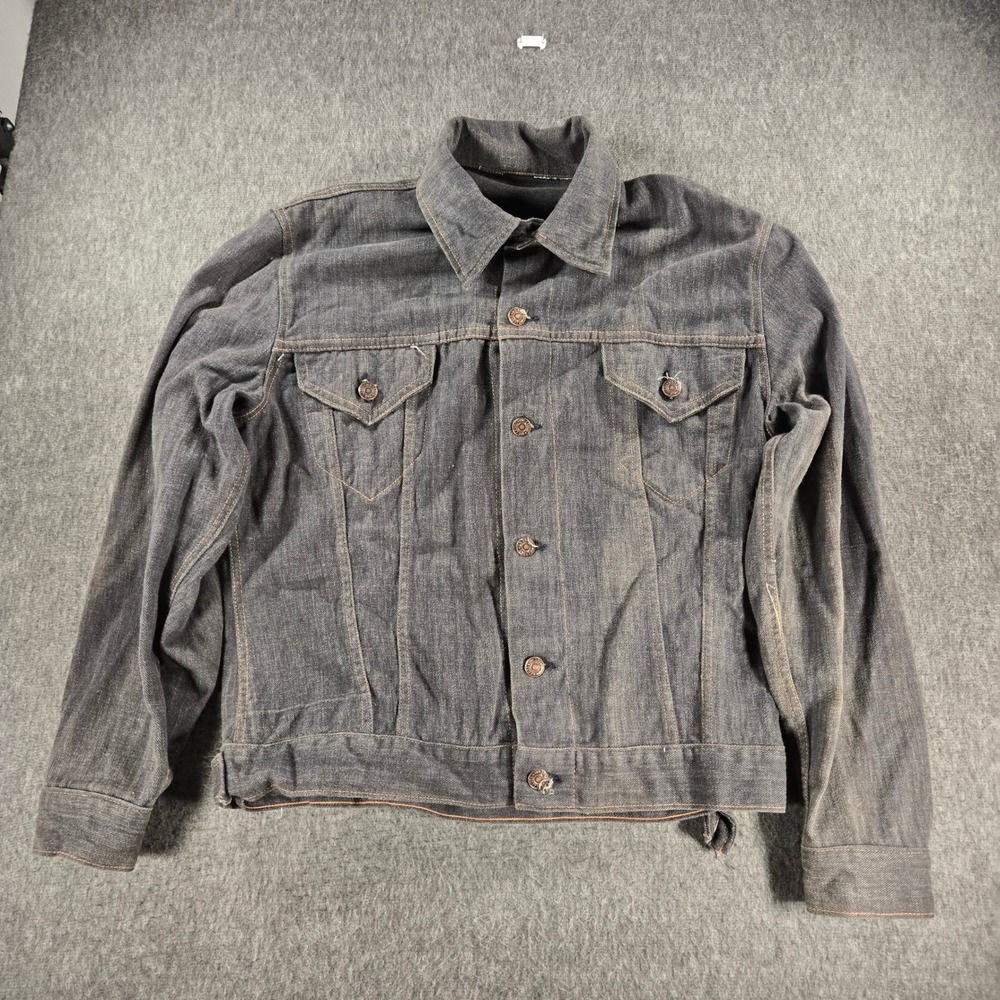 Vintage 70s Denim Jacket Mens S Mr. Legs Gray‎ Embroidered Native American Chief